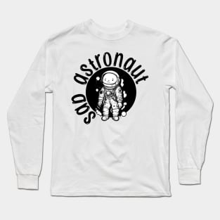 sad astronaut kid black white graphic illustration design Long Sleeve T-Shirt